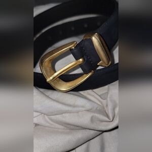 NAVY  Leather Belt with Gold Buckle Size M
